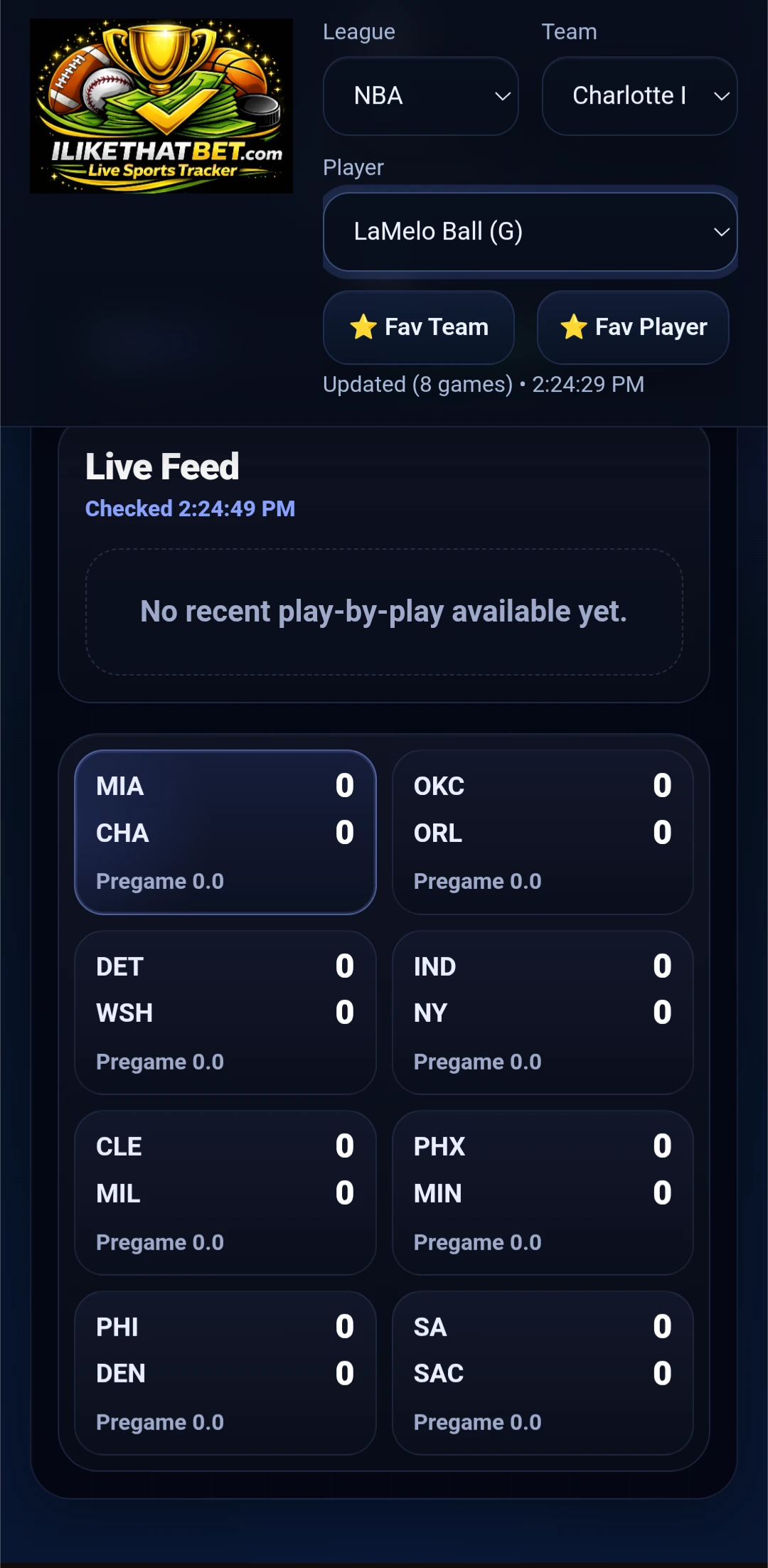 ILikeThatBet Sports Ticker PWA player stats view